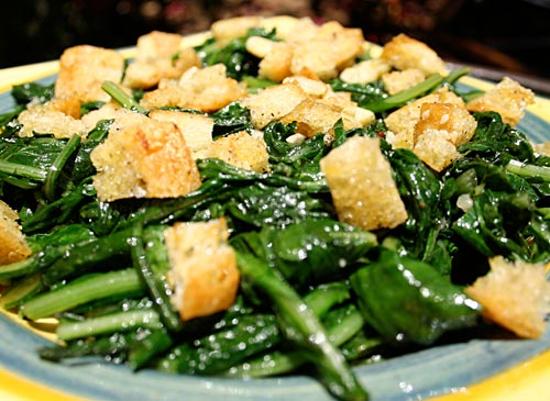 Dandelion Greens With Garlicky Croutons