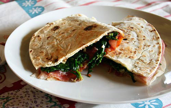 Piadina With Sauteed Greens And Prosciutto