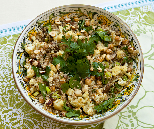 Quinoa Salad With Roasted Cauliflower, Mushrooms & Garbanzo Beans