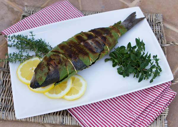 Grilled Whole Fish Wrapped In Fig Leaves