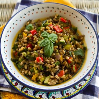 Farro Salad with Lentils, Beans and Oven Roasted Vegetables
