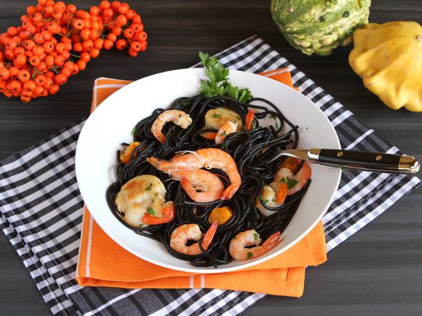Squid Ink Pasta With Shrimp and Scallops