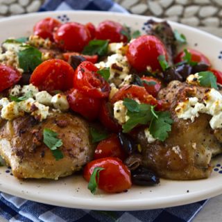 Baked Chicken Thighs With Tomatoes, Olives & Goat Cheese