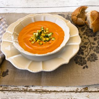 Roasted Red Pepper & Red Lentil Soup With Zucchini Corn Relish