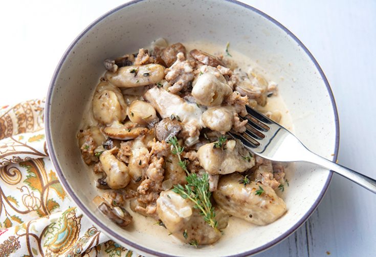 Potato Gnocchi With Sausage, Mushroom Cream Sauce {Gnocchi alla Norcina}
