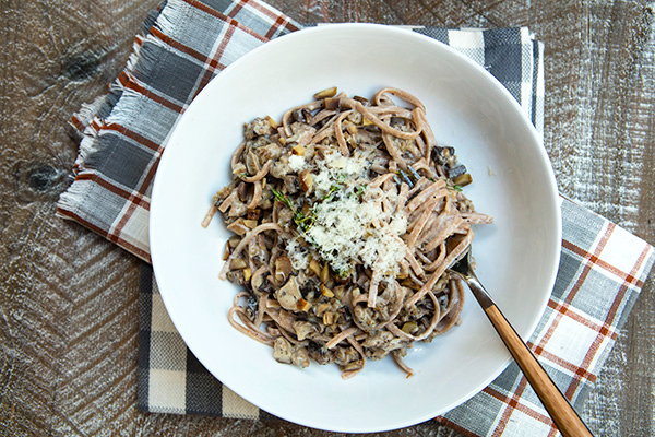 Farro Pasta With A Creamy Thyme Sauce With Mushrooms & Sausage ~ For National Pasta Day