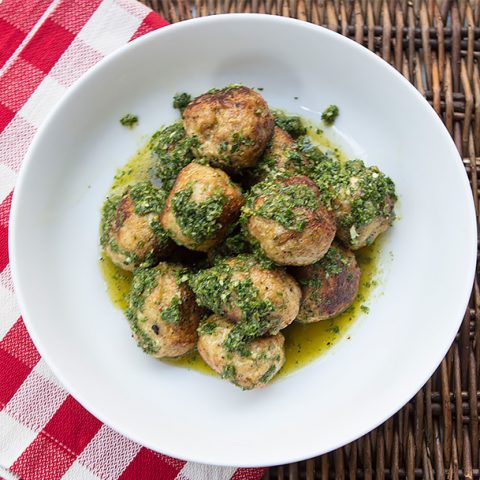 Turkey Ricotta Meatballs With Salsa Verde