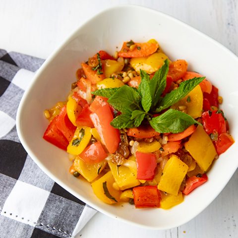 Sweet & Sour Peppers With Raisins & Capers {Peperonata Agrodolce}