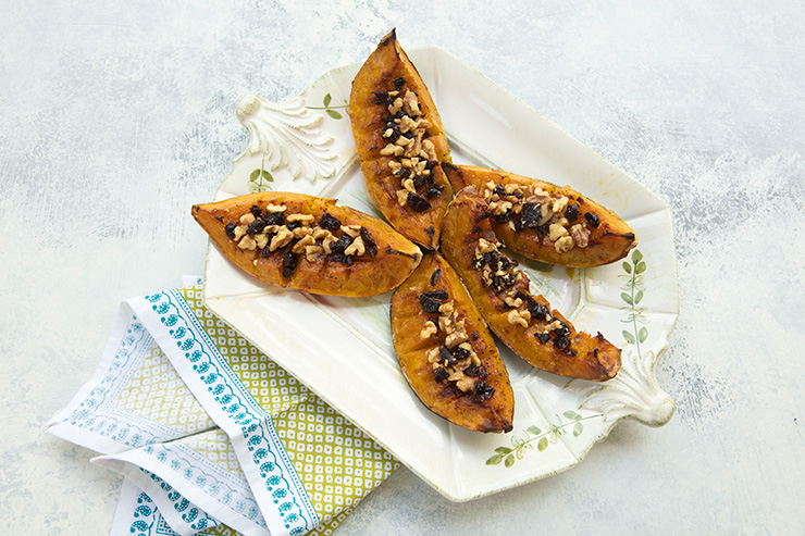 Caramelized Roasted Acorn Squash Wedges With Dried Cherries & Walnuts