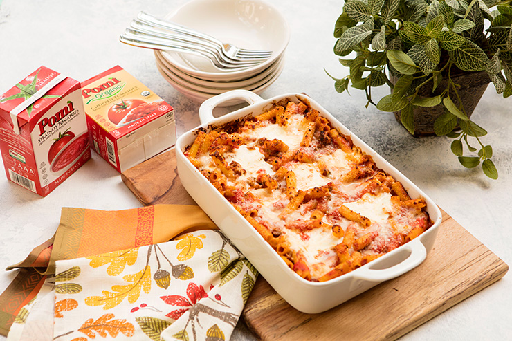 Baked Sausage Ziti With Cheesy Pockets For Pomi Tomatoes