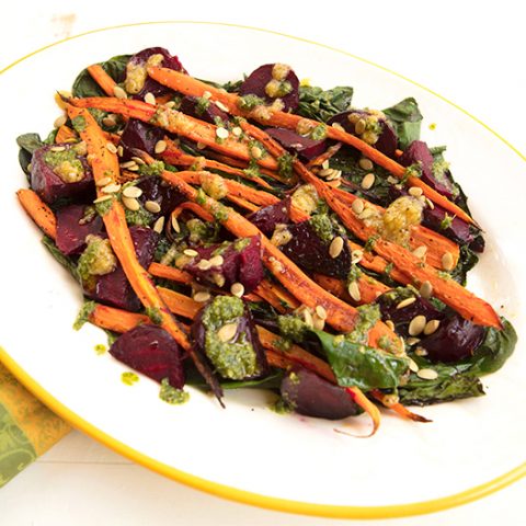 Roasted Carrots & Beets With Carrot Top Pesto