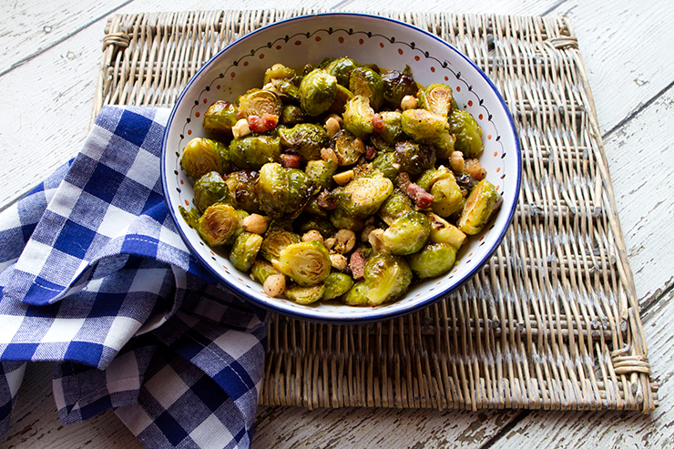 Maple Glazed Brussels Sprouts With Pancetta & Hazelnuts