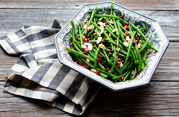 Holiday Green Beans With Toasted Almonds & Pomegranate Arils