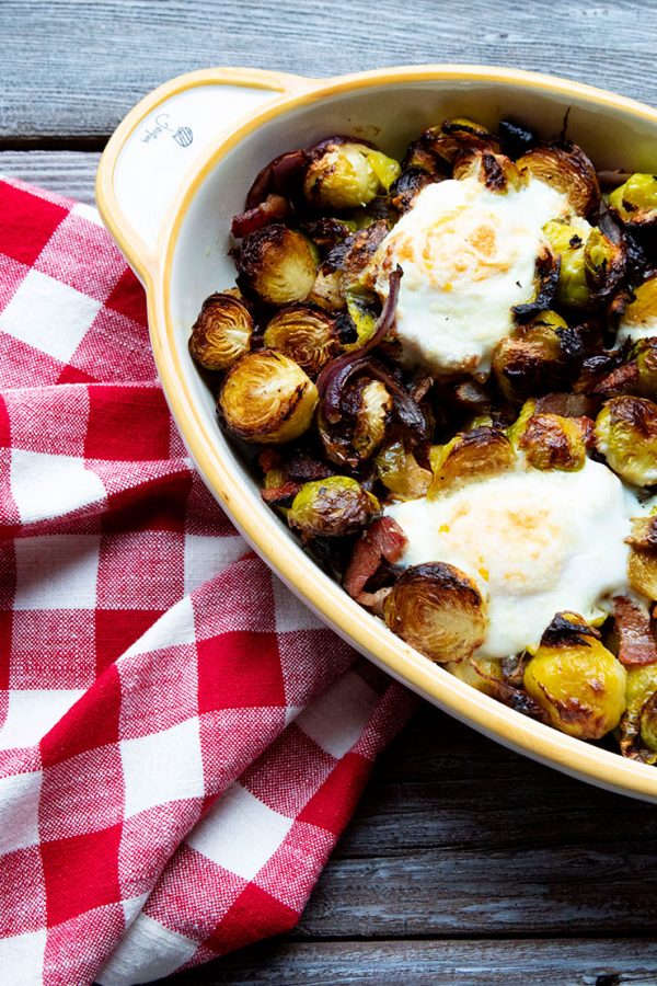 Roasted Brussels Sprouts With Bacon, Onions, & Eggs Italian Food Forever