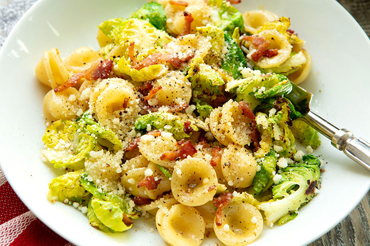 Orecchiette With Charred Sprouts And Creamy Egg & Cheese Sauce