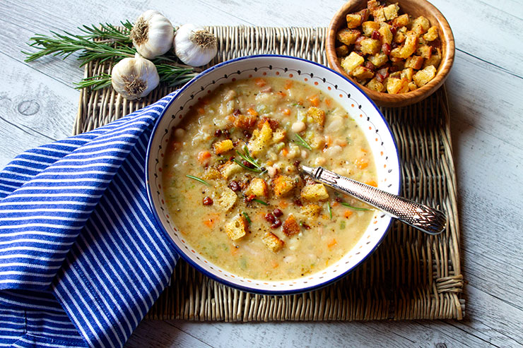 Creamy White Bean Soup With Rosemary & Pancetta