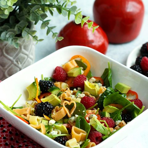 Valentine's Day Berry Pasta Salad with Spinach & Avocado
