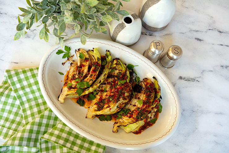 Charred Cabbage Wedges With Sweet & Spicy Calabrian Chili Sauce
