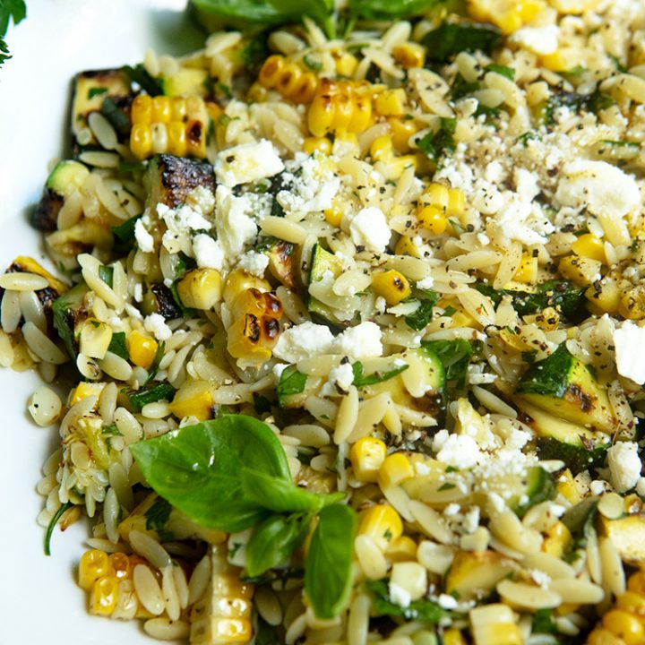 Grilled Corn & Zucchini Orzo Salad