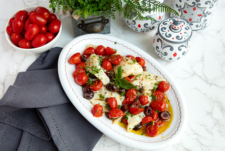Tilapia With Roasted Tomatoes, Capers & Olives