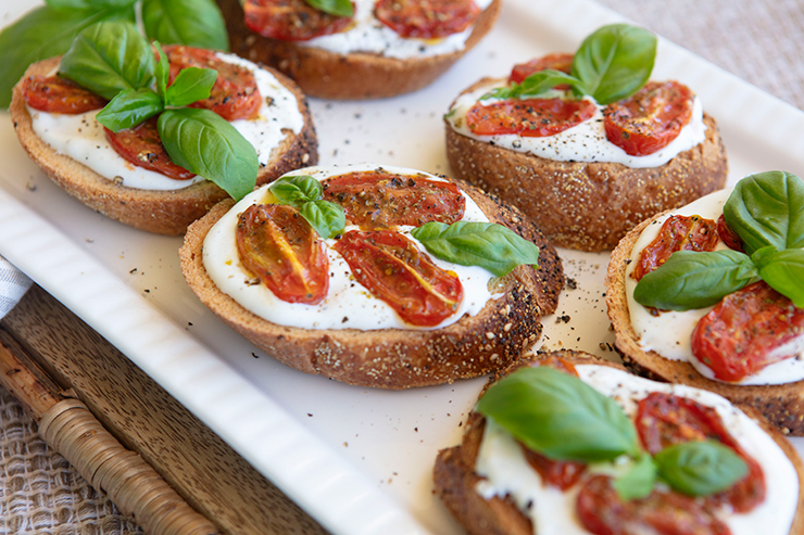 Bruschetta with Whipped Ricotta With Roasted Tomatoes