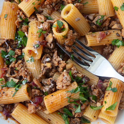 Pasta With Sausage, Mushrooms, & Balsamic Vinegar