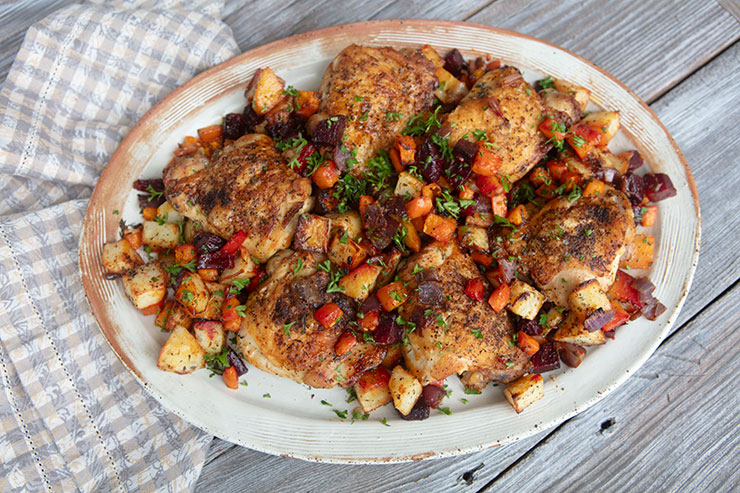 Roasted Chicken Thighs With Winter Vegetables