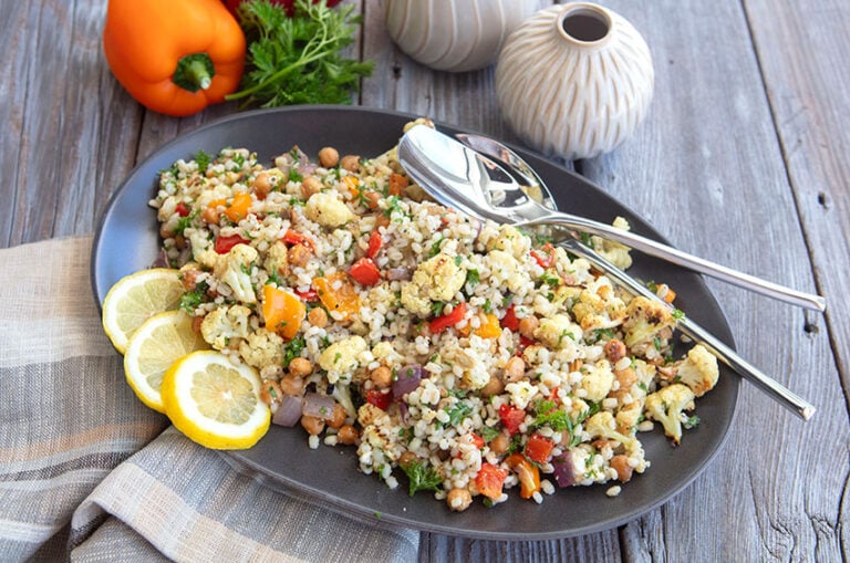 Roasted Cauliflower & Barley Salad With Crispy Spiced Chickpeas