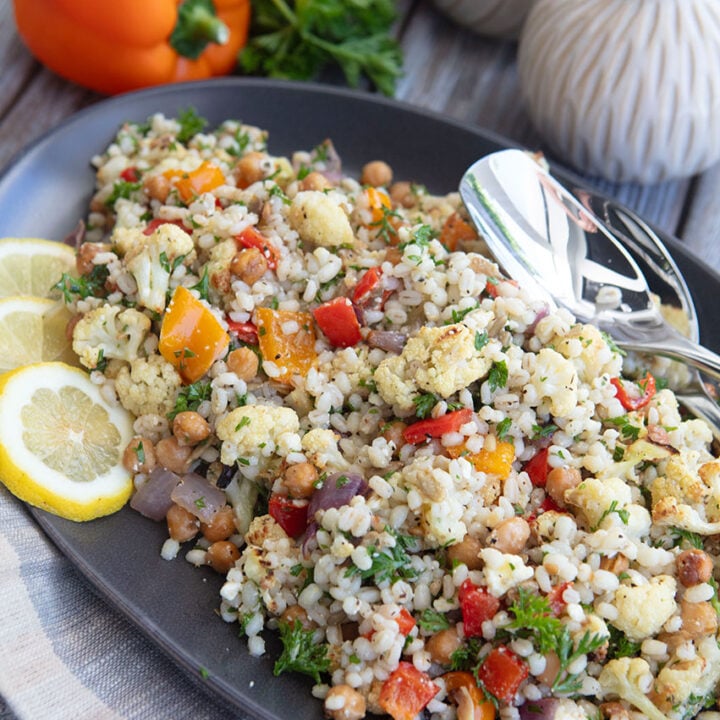 Roasted Cauliflower & Barley Salad With Crispy Spiced Chickpeas