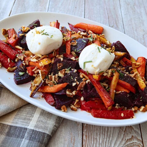 Roasted Beets & Carrots Topped With Creamy Burrata Cheese