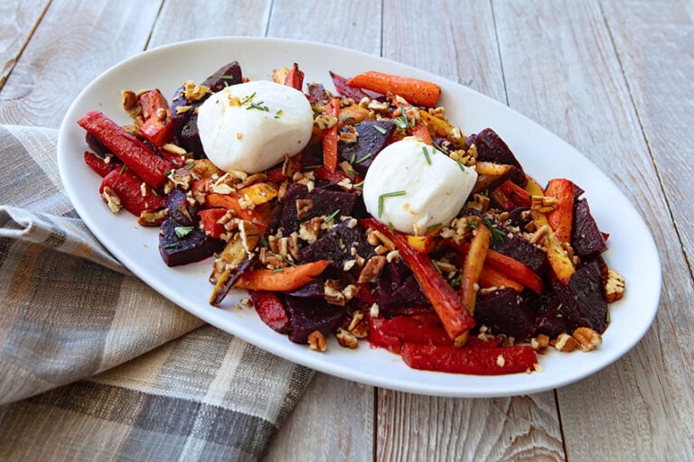 Roasted Beets & Carrots Topped With Creamy Burrata Cheese